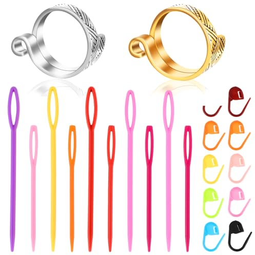 WLLHYF Stricken Häkeln Schleife Ring, einstellbare Häkeln Schleife Ring Haken geflochtene Stricken Ring Garn Führer Finger Halter Stricken Handwerk Zubehör für Mutter Oma Geschenke (22pcs set 2)