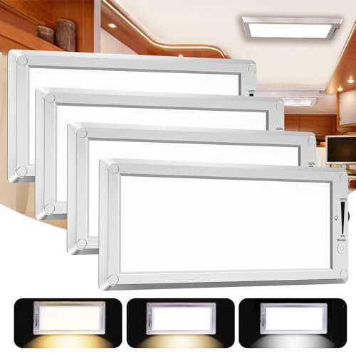 SFNN Intérieur de la lumière de RV, 3 couleurs RV LED super lumineux, 12V RV plafonnier avec interrupteur de gradation marche/arrêt pour RV/camping - car/voiture/remorque/bateau (4 paquet)