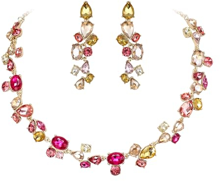 Clearine Bling Strass ovale a forma di goccia a goccia, orecchini pendenti, set di gioielli per donne e ragazze, costume da ballo, fucsia/champagne, color oro, cristallo