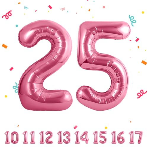 25 Geburtstag Deko zahlen luftballon 25 jahre | Folienballon Rosa - für 25. Geburtstagsdeko Männer Frauen Ballon Zahl Deko zum Geburtstag fliegt mit Helium 25.Geburtstagsparty 40-101cm