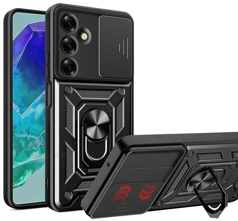 ESTH® Cover per Samsung Galaxy M35 5G con Custodia per Fotocamera Scorrevole e Supporto ad Anello [Custodia Paraurti Compatibile con Supporto Magnetico per Auto], Nero