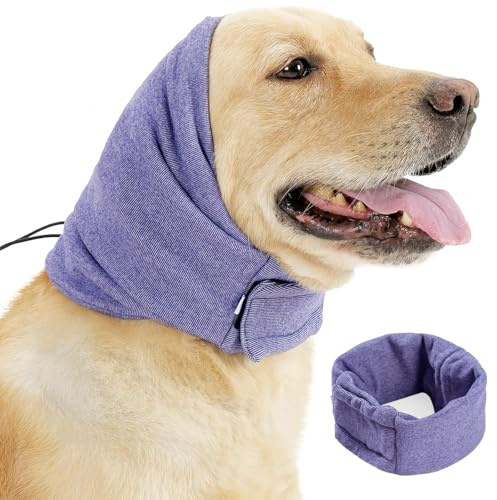 YHZNAGEM Hundehals und Ohrenwärmer für Hunde, Ohrenschutz Hund , Gehörschutz Hund, Hundestirnband für Angstlinderung , Gehörschutz-Ohrenschützer , Einstellbare Multifunktionale (Lila, L)