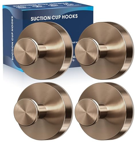 MOTAIPEAK Suction Cup Hooks for Shower,4Pcs Shower Towel Suction Hooks,No Drill Towel Hooks for Bathroom Wall,Kitchen,Glass,Mirror,Tile to Hang Towels,Robes,Loofah-Champagne Bronze
