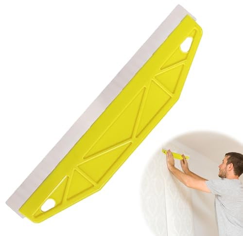 Paint Trim Guard Paint Wallpaper Scraper, 12 inch Multi-Purpose Straight Edge Painters Tool Stainless Steel Paint Shield for Cutting in Paint Guide Measurement Precision Decorating Repairing (Yellow)