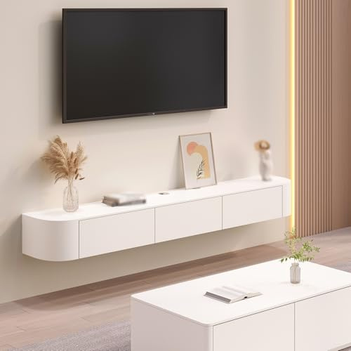KOOGIMDDR Mueble TV Suspendido, Soportes para TV Sala, Mueble TV Salon, Consola De TV Flotante, Centro De Entretenimiento Soporte De TV con Múltiples Compartimentos De Almacenamiento(Blanco,160cm)