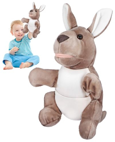 HEMOTON Känguru Handpuppe Kinder 24Cm Weiche Baumwolle Tierhandpuppe Zum Geschichtenerzählen Puppentheater Rollenspiel Kuscheltier Geschenk