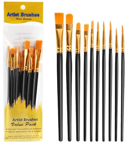 Lot de 10 pinceaux de Peinture pour Le Visage pour Enfants, Aquarelle, Acrylique et Peinture à l'huile, adaptés pour décorations, modèles, Figurines, Nail Art - Noir (Noir)