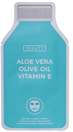 YEAUTY Maschera per panno SMOOTHIE Aloe Vera, Olio d'oliva e Vitamina E – Maschera viso idratante per una cura intensa, pelle radiosa – 100% biodegradabile – Confezione da 1