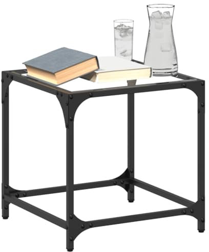 Higsose Couchtisch Esszimmer mit Glasplatte 40x40x40 cm Wohnzimmermöbel Beistelltisch Sofatisch Kaffeetisch Tisch Glastisch Holzwerkstoffe und Stahl und Glas Transparentes Glas