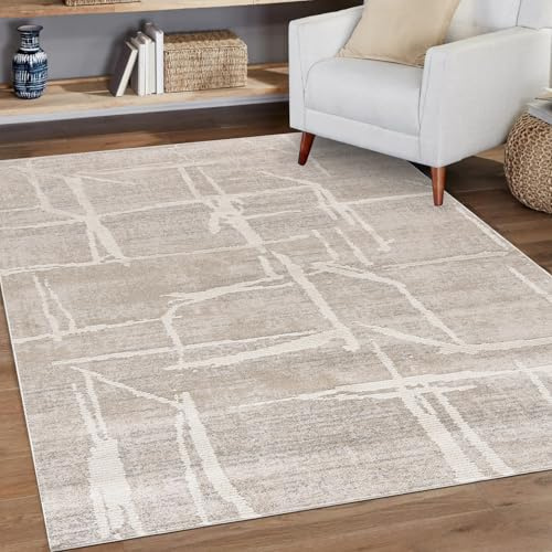 Mazovia Teppich - Beige Modern Abstrakt Teppich - Teppich für Wohnzimmer, Schlafzimmer, Esszimmer, Büro - Kurzflor Rechteckig - ÖKO-TEX Zertifiziert - Stilvoller Teppiche - Beige Creme - 200 x 300 cm