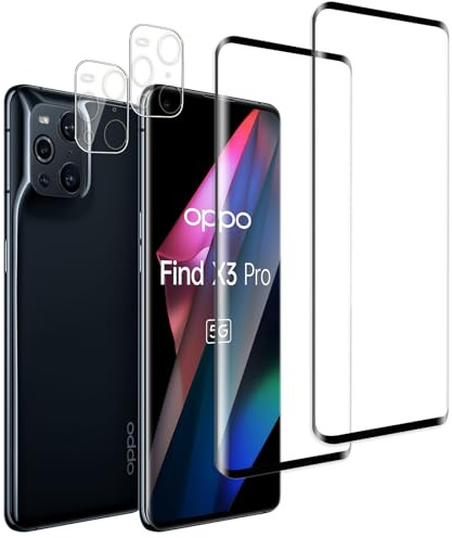 Jinshiweikai 4 Piezas: 2 x Protector Pantalla para OPPO Find X3 Pro y 2 x Protector Pantalla Protector de Lente de Cámara, 3D Cobertura Completa, Dureza 9H Antiarrayazos, HD Ultraclaro