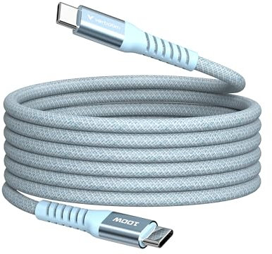 Verbatim Sync & Charge 100W magnetisches Ladekabel USB-C PD 3.0, USB-C auf USB-C Kabel 120cm, Schnellladekabel für iPhone 17/16/15 Pro, Samsung Galaxy S25, MacBook Air, iPad, Pixel 9, robust, Blau