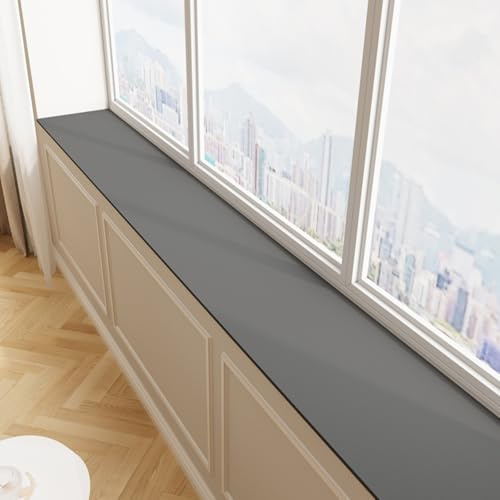 BANEBOR Window Sill Cushion Pad - Narrow Adjustable & Waterproof Window Seat Mat for Bay Windows, Absorbent Dust-Proof Liner with Non-Slip Backing,Cut-to-Fit (Grey, 39''x4'')