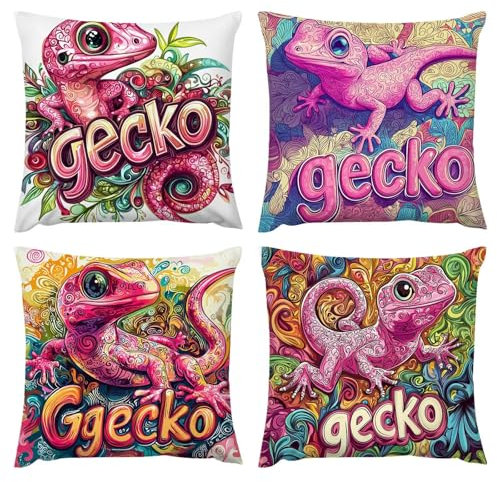 Guuogxan Kissenbezug 40x40 cm 4er Set, Outdoor Dekokissen Gecko Dekorative Kissenbezüge Weich Quadratische Kissenhülle für Sofa Couch Bett Outdoor Garten Sessel Schlafzimmer Zuhause Dekoration f-35