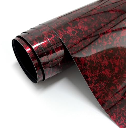 Forged Carbon Fiber Vinyl Wrap for Cars, High Gloss Crushed Stone Car Wrap Vinyl Roll, PVC Self-Adhesive DIY Auto Sticker Decal (Red, 1ft x 10ft)