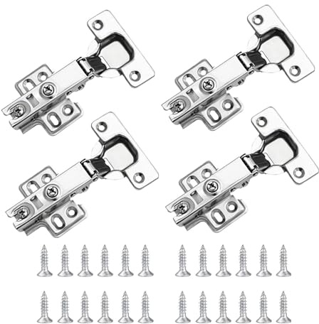 4 Pcs 4.2 * 2.4 inch Soft Close Hinges, 3D Adjustable Steel Concealed Cabinet Hinges, Modern Full Overlay Door Hin-ges with 24 Screws for Kitchen, Bathroom, Bedroom & More