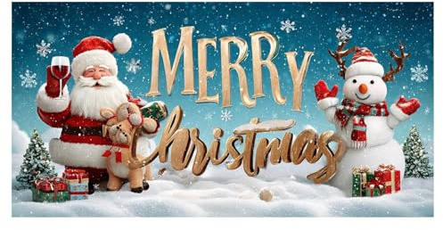 Garagentor Banner Weihnachten 240x210cm Frohes Weihnachtsbanner Outdoor Garagentor Hintergrund Dekoration Frohes Neujahr Banner für Winterferien Weihnachtsfeier Neujahr Wand Deko (A)