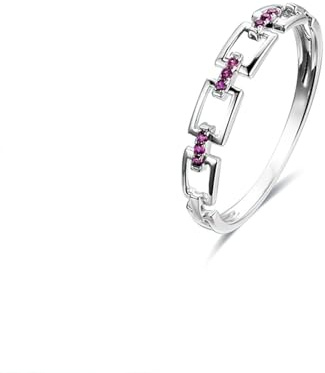 Bishilin Hochzeitsringe Weißgold 585, Damen Ringe Kette mit Rubin 0.06ct Trauringe Ungewöhnlich Eheringe ohne Nickel Größe 58 (18.5)
