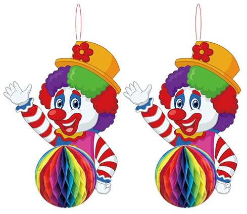 Mavouri 2 Stück Karneval Deko Girlande, Clown Hängende Deko Girlande, Kino Deko Luftschlangen Girlanden, Zirkus Deko Banner Girlanden, Clown Hängende Deko Banner für Carnival, Fasching Dekoration
