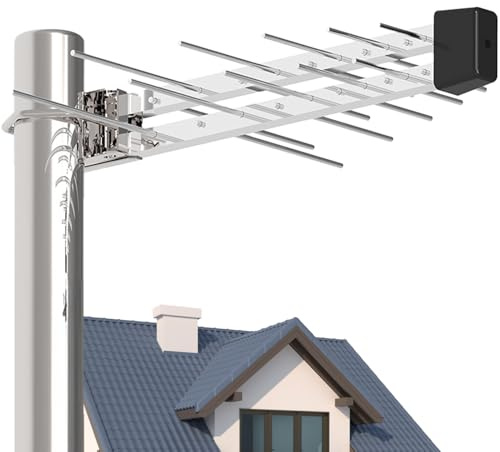 TV Aerial Outdoor Yagi Style Long Range Antenna – Supports 8K 4K 1080P Signal Reception – Weatherproof Outdoor Digital Aerial for All TVs – Includes Pole Mount Kit – 8M Coax Cable