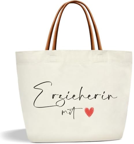 Toozen Erzieherin Geschenk Canvas Tragetasche, Abschiedsgeschenk Erzieher Einkaufstaschen, Danke Geschenke für Erzieherin Kindergarten, Abschied Geschenk für Erzieher von Schülern