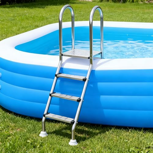 BOTOWI Échelle de Piscine Hors Sol à Double Face, échelle de Natation en Acier Inoxydable 304, échelle d'entrée et de Sortie en Acier antidérapant Robuste avec Patins de Pied rotatifs,3 Step