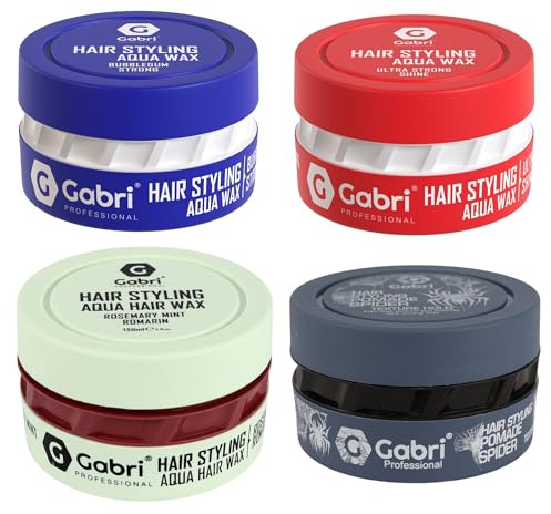 Gabri Professional Collection Set, Aqua Wax & Pomade Spider, 4 x 150 ml, Wasserbasiertes Stylingwachs für alle Haartypen