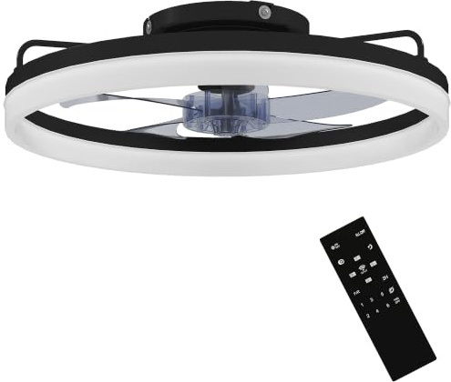 HOMCOM Ventilador de Techo con Luz LED Motor DC Reversible Ø50 cm Negro | 40 W, Lámpara Ventilador Techo Silenciosa, Mando a Distancia, 6 Velocidades, 3 Colores, Temporizador, para Salón