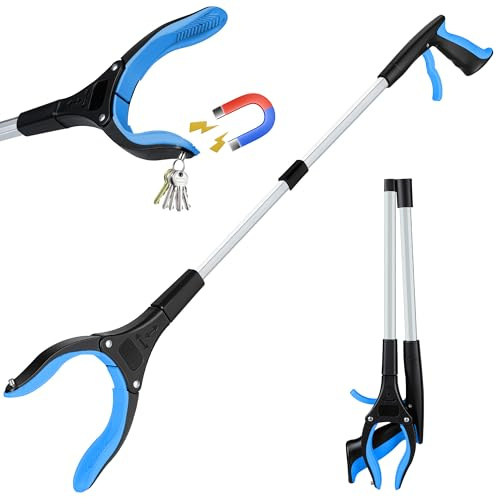 bemece Pinza per anziani con magnete, pinza per rifiuti da 83 cm, con testa girevole a 360°, pinza pieghevole per anziani, giardinaggio e disabilità (blu)