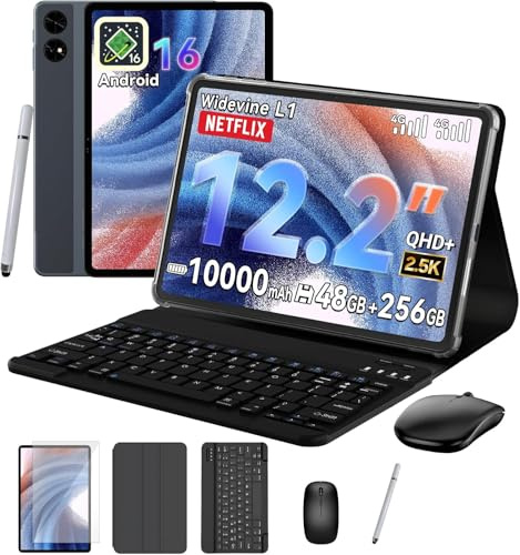 TABWEE T60 12 Inch Android 16 Tablet with Keyboard, SIM Card Slot, 256GB | Android tablets with SIM card slot for work and study: 4G LTE, Gemini AI, up to 24GB RAM, 2.5K, 10000mAh, 5GHz WiFi, GPS