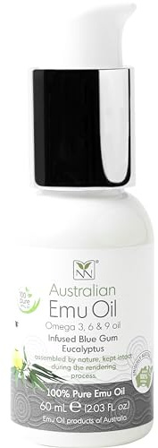 Y Not Natural Emu Öl mit Blue Gum Eukalyptus, 1er Pack (1 x 60 ml) | Emuöl mit Blue Gum Eukalyptus, reich an Omega-Fettsäuren, pflegt trockene Haut, für Gesicht und Körper, vegan, ohne Zusätze