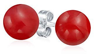 Einfache Rot Gefärbte Natürliche Karneol Kugel Ohrstecker Für Frauen .925 Sterling Silber 8MM