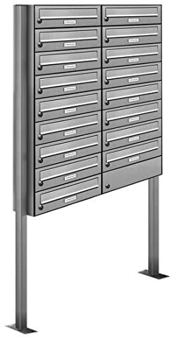 AL Briefkastensysteme 17er V2A Edelstahl Stand Briefkasten rostfrei als 17 Fach Briefkastenanlage Freistehend DIN A4 in Postkasten Design modern