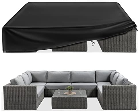 Housse extérieur meubles de salon porche Canapé imperméable étanche à la poussière de protection Loveseat couvertures, Noir , 315 x 160 x 74 cm