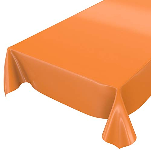 Anro Nappe en toile cirée lavable, uni, brillant, Toile cirée, Orange, Schnittkante 200 x 140cm