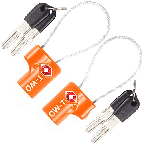 OW-Travel TSA Approved Luggage Locks Suitcase Locks (2 Pack) Cable Padlock with Keys Made from Heavy Duty Zinc Alloy for Suitcase, Zipper, Luggage, Bag, Case, Backpack, Gym Locker, Tool Box (Orange)