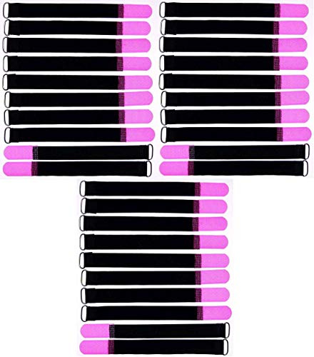 30x 20 cm x 20 mm wiederverschließbare Klett-Kabelbinder NEON PINK mit Metall-Öse - Kabel-Klettband 200 mm wiederverwendbar