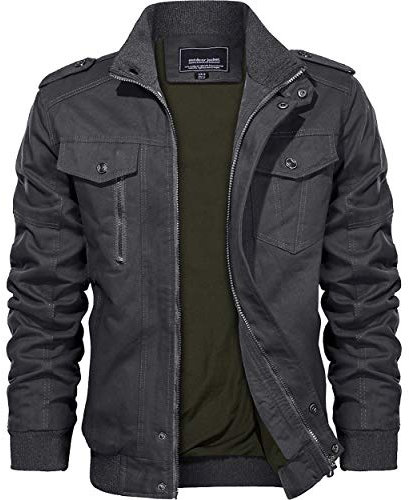 KEFITEVD Giacche da uomo Bomber Cargo Giacche Giacca Militare Cappotto Inverno Giacca a Vento Cotone Casual Outwear Cappotto, Grigio scuro-nuovo, M