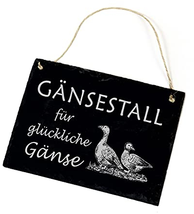 Gänse Schild aus Schiefer gravur Gänsestall für glückliche Gänse - Schiefertafel Türschild 22x16cm | Dekolando