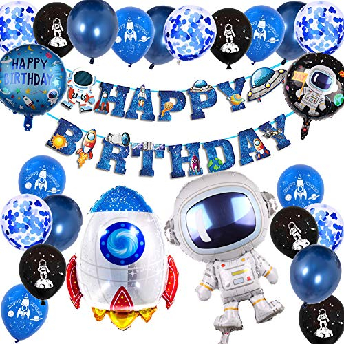 Dekoration für Geburtstag, Jungen, Kinder, Astronaut, Dekoration, Geburtstag, Rakete, Weltraum, Blau, Luftballons, Happy Birthday, Dekoration für Jungen