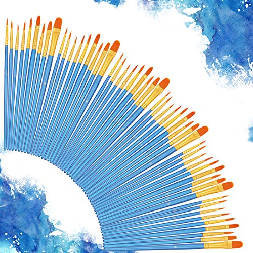 Paint Brushes Set 6 Pack, Nylon Hair Brush Sets Acrylic Blue Round Pointed Paints Bristle for Watercolor Oil Painting & Gouache Art, Perfect for Kids Beginner and Artist