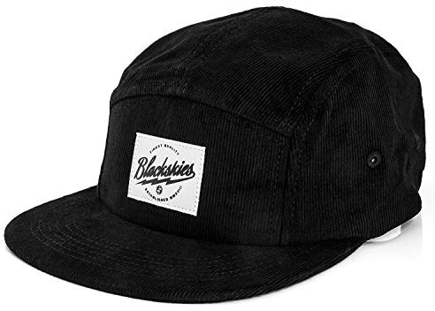 Blackskies® Ebony 5-Panel Cap Camp Damen Herren Baseball Mütze Kappe Surfer Skater Snapback Strapback Schwarz Kord