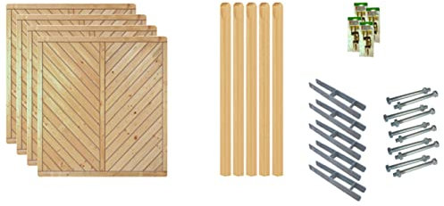 TETZNER & JENTZSCH Zäune Chicago 2 I Sichtschutz Zaun 180 x 180 cm Graugrün I Gartenzaun aus Holz für den Sichtschutz I Zaun mit Lamellenwand I Gartenzaun Komplettset mit Trennwand für den Windschutz