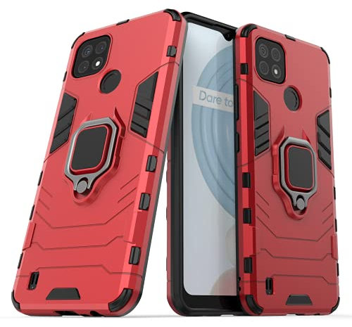 Wuzixi Funda para Realme C21. Anti-Arañazos Cubierta Protectora, Carcasa Viene con Una Soporte Plegable, 2 en 1 Híbrida Robusto Case, Cover para Realme C21.Rojo