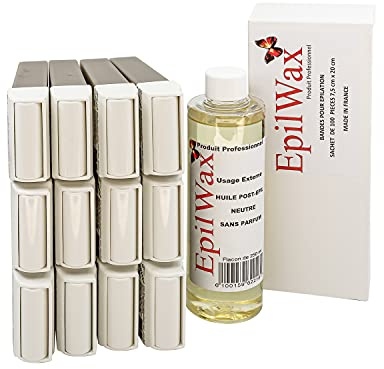 EpilWax - Nachfüllpackung mit: 12 Roll-on-Patronen mit Honig, 1 Packung mit 100 Vliesstreifen zur Haarentfernung und 1 Flasche mit 250 ml neutralem Öl nach der Haarentfernung (Schokolade)