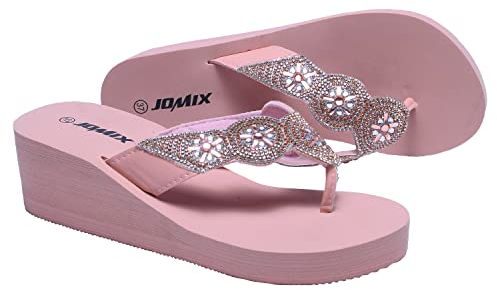JOMIX Tongs Femme Chaussons d'été pour Femmes Sandale Femme Tongs pour Femmes Confortables Caoutchouc avec Wedge pour Maison Piscine Plage (Rose, 40)