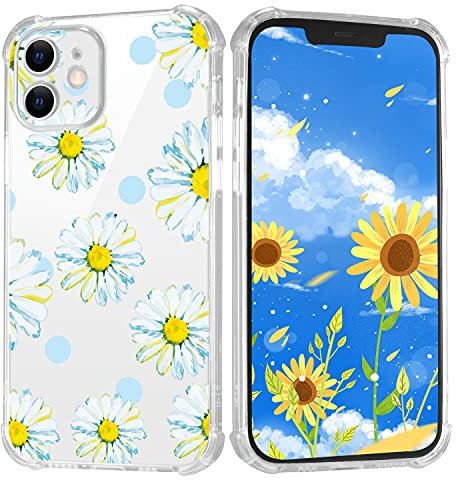 LuGeKe Cute Blue Daisy Flowers Clear Case with Design for iPhone 11 Pro, Floral Pattern Cover Slim Soft Transparent Shockproof TPU Bumper, Full Body Protection Personalised Phone Case