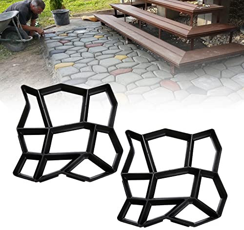 SWANEW 2 Stück Pflasterform DIY Schwarz Kunststoff Pflasterschablone Pflastermacher fachgerechter Außenbereich Trittplatten Gießformen solide und stabil 43x43x4cm