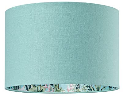 Happy Homewares Unique and Modern Jungle Print Duck Egg 12 Lampshade with Palm Trees, Sloths and Elephants | 60w Maximum | Outer Linen Fabric