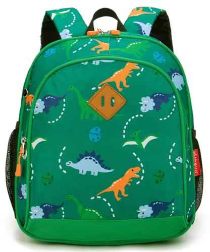 JinBeryl Little Kids Backpack, Toddler Boys School Bag, Fits 2 3 4 Years Old (Dinosaur Green)